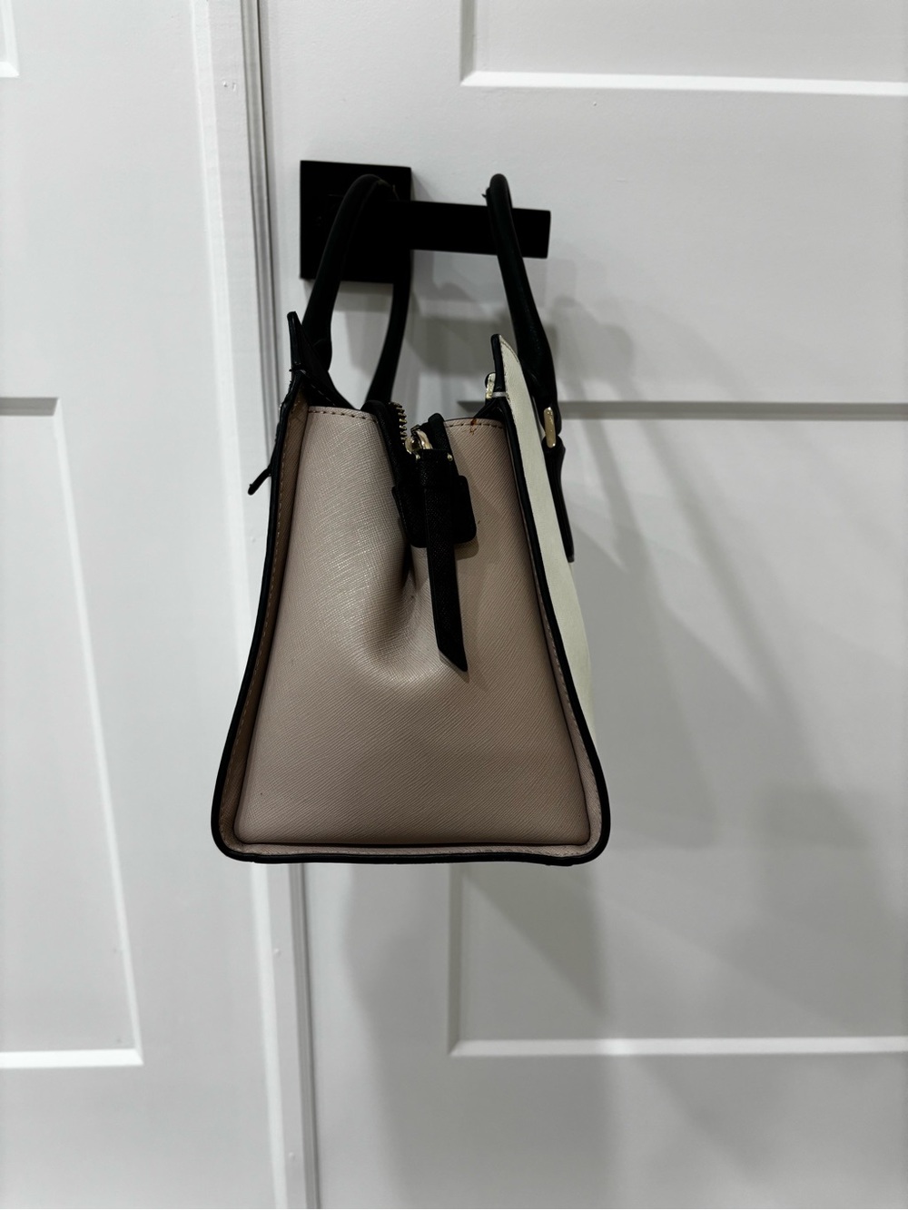 kate spade Two-Tone Satchel in White, Black and Taupe - Picture 4 of 14